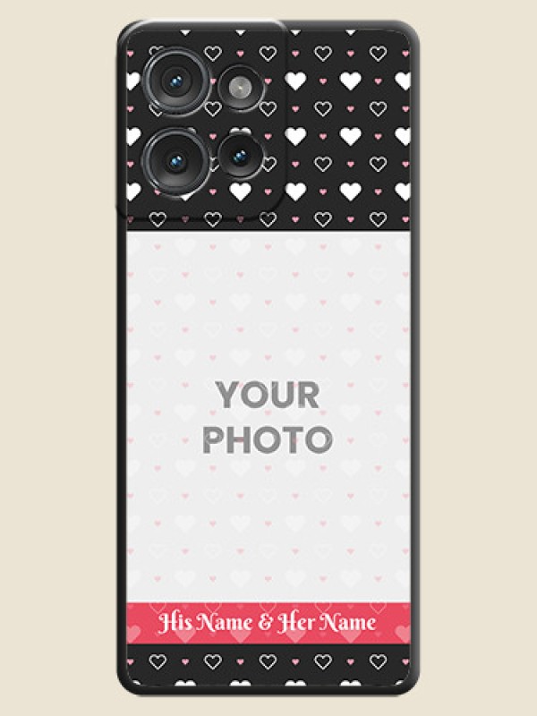 Custom White Color Love Symbols with Text Design on Photo On Space Black Custom Soft Matte Mobile Back Cover - Motorola Edge 50 - alternate view