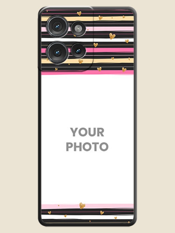 Custom Multicolor Lines and Golden Love Symbols Design on Photo On Space Black Custom Soft Matte Mobile Back Cover - Motorola Edge 50 - alternate view