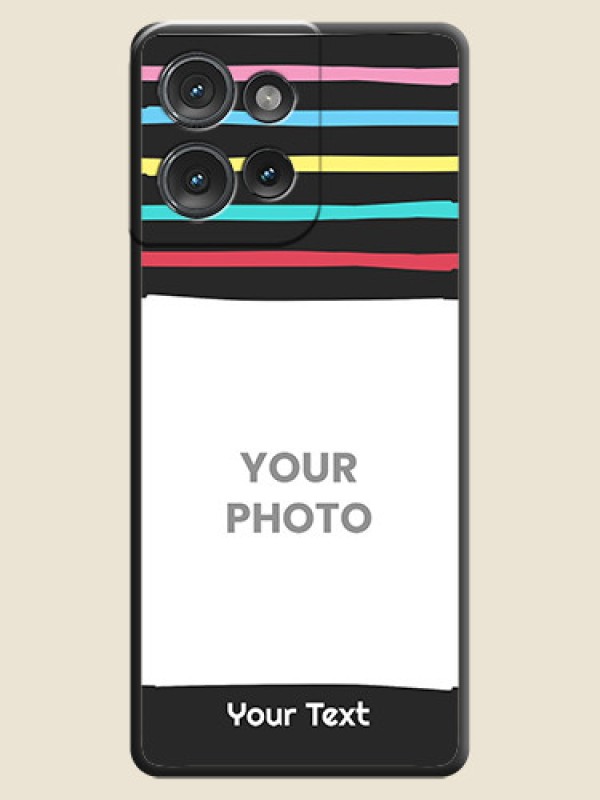 Custom Multicolor Lines with Image On Space Black Custom Soft Matte Mobile Back Cover - Motorola Edge 50 - alternate view