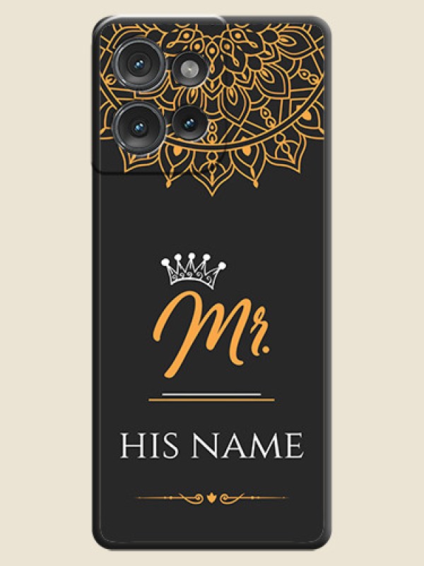 Custom Mr Name with Floral Design On Space Black Custom Soft Matte Mobile Back Cover - Motorola Edge 50 - alternate view
