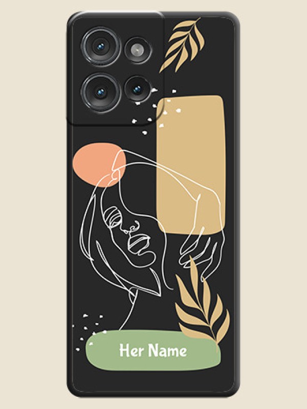 Custom Custom Text With Line Art Of Women & Leaves Design On Space Black Custom Soft Matte Mobile Back Cover - Motorola Edge 50 - alternate view