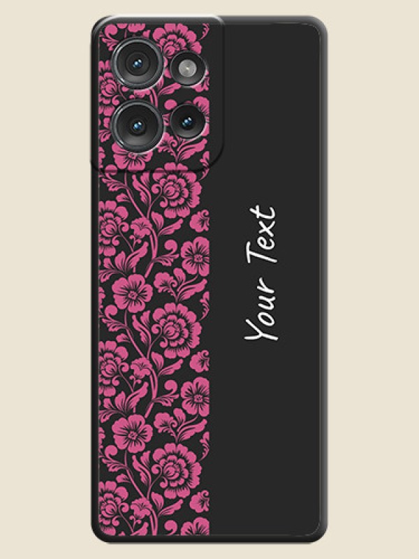 Custom Pink Floral Pattern Design With Custom Text On Space Black Custom Soft Matte Mobile Back Cover - Motorola Edge 50 - alternate view