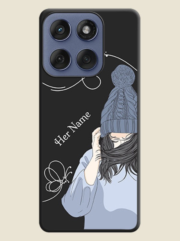 Custom Girl With Blue Winter Outfiit Custom Text Design On Space Black Custom Soft Matte Mobile Back Cover - Motorola Edge 60 Fusion - alternate view