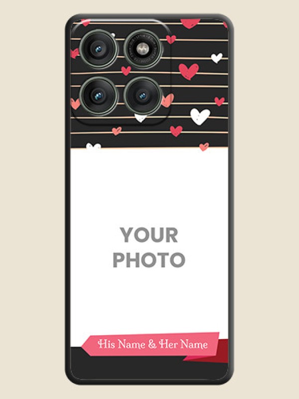 Custom Love Pattern with Name on Pink Ribbon on Photo On Space Black Custom Soft Matte Mobile Back Cover - Motorola Edge 60 Pro 5G - alternate view