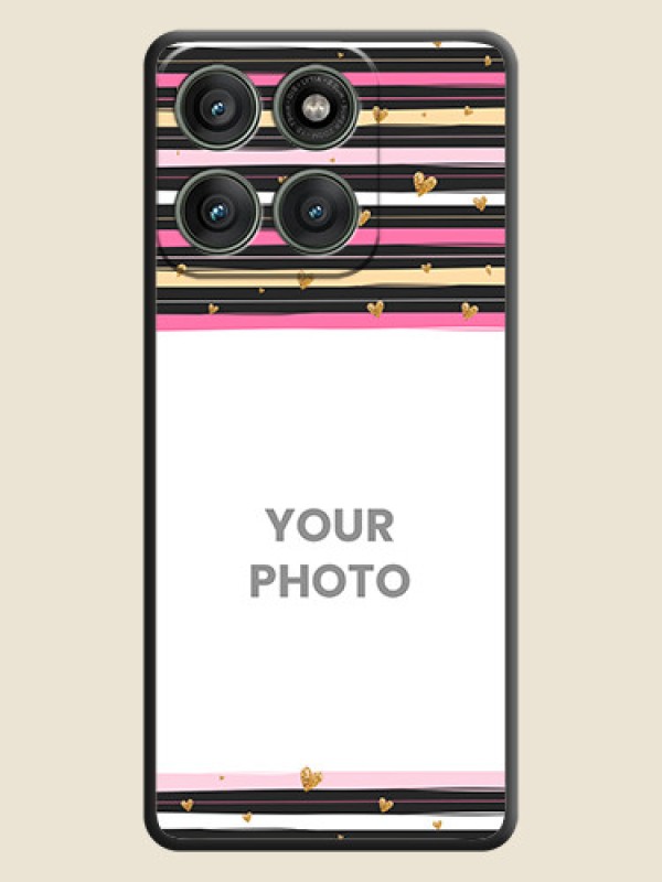 Custom Multicolor Lines and Golden Love Symbols Design on Photo On Space Black Custom Soft Matte Mobile Back Cover - Motorola Edge 60 Pro 5G - alternate view