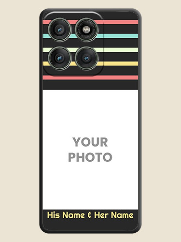 Custom Color Stripes with Photo and Text on Photo On Space Black Custom Soft Matte Mobile Back Cover - Motorola Edge 60 Pro 5G - alternate view
