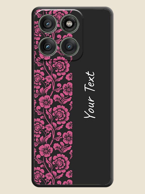 Custom Pink Floral Pattern Design With Custom Text On Space Black Custom Soft Matte Mobile Back Cover - Motorola Edge 60 Pro 5G - alternate view