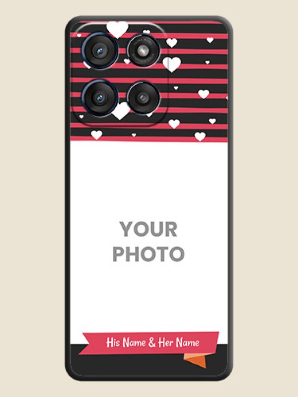 Custom White Color Love Symbols with Pink Lines Pattern On Space Black Custom Soft Matte Mobile Back Cover - Motorola Edge 60 Stylus - alternate view