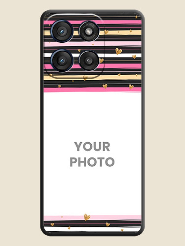 Custom Multicolor Lines and Golden Love Symbols Design on Photo On Space Black Custom Soft Matte Mobile Back Cover - Motorola Edge 60 Stylus - alternate view