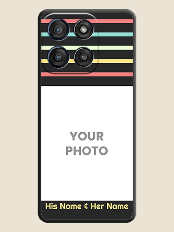 Custom Color Stripes with Photo and Text on Photo On Space Black Custom Soft Matte Mobile Back Cover - Motorola Edge 60 Stylus - alternate view