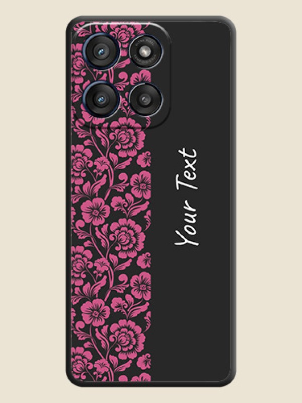 Custom Pink Floral Pattern Design With Custom Text On Space Black Custom Soft Matte Mobile Back Cover - Motorola Edge 60 Stylus - alternate view
