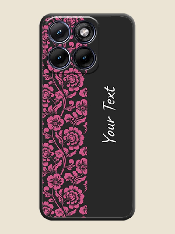 Custom Pink Floral Pattern Design With Custom Text On Space Black Custom Soft Matte Mobile Back Cover - Motorola Edge 70 5G - alternate view