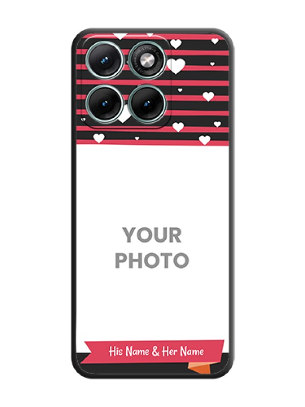 Custom White Color Love Symbols with Pink Lines Pattern On Space Black Custom Soft Matte Mobile Back Cover - Motorola Edge 70 Fusion - alternate view