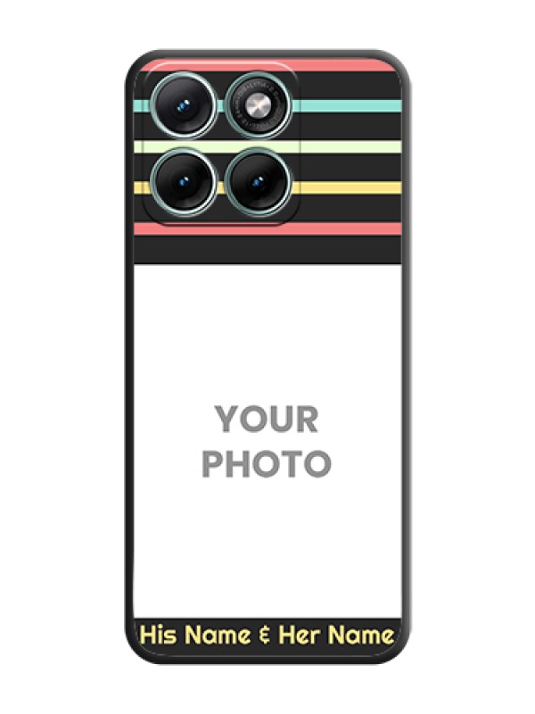 Custom Color Stripes with Photo and Text on Photo On Space Black Custom Soft Matte Mobile Back Cover - Motorola Edge 70 Fusion - alternate view