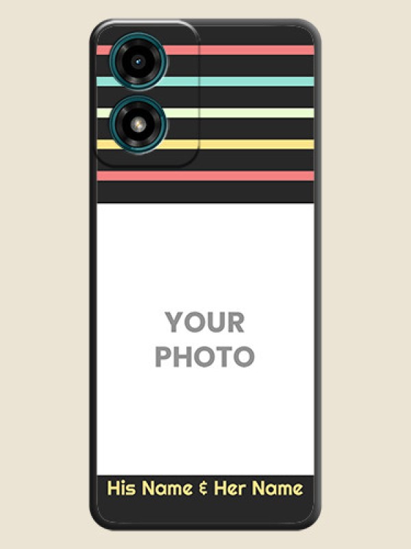 Custom Color Stripes with Photo and Text - Photo on Space Black Soft Matte Mobile Case - Motorola G04 - alternate view