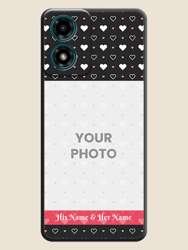 Custom White Color Love Symbols with Text Design on Photo On Space Black Custom Soft Matte Mobile Back Cover - Motorola G04s - alternate view