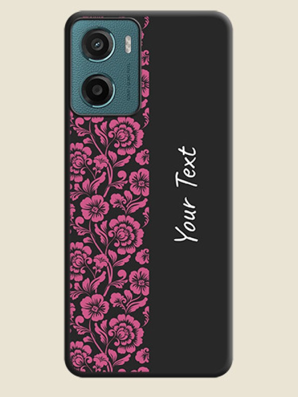 Custom Pink Floral Pattern Design With Custom Text On Space Black Custom Soft Matte Mobile Back Cover - Motorola G05 - alternate view