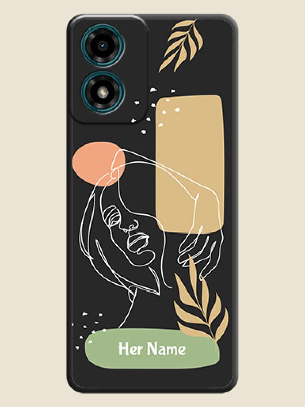 Custom Custom Text With Line Art Of Women & Leaves Design On Space Black Personalized Soft Matte Phone Covers - Motorola G24 Power - alternate view