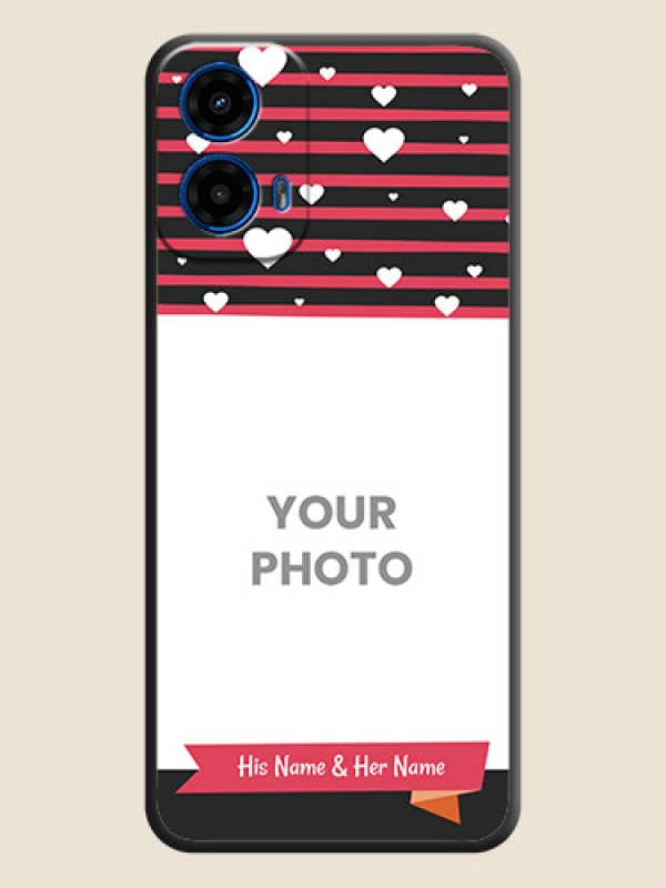 Custom White Color Love Symbols with Pink Lines Pattern on Space Black Custom Soft Matte Phone Cases - Motorola G34 5G - alternate view