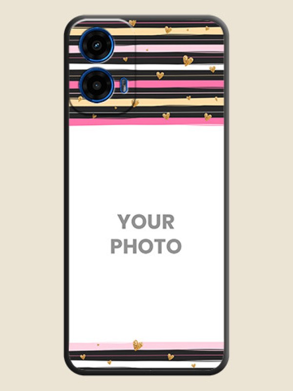 Custom Multicolor Lines and Golden Love Symbols Design - Photo on Space Black Soft Matte Mobile Cover - Motorola G34 5G - alternate view