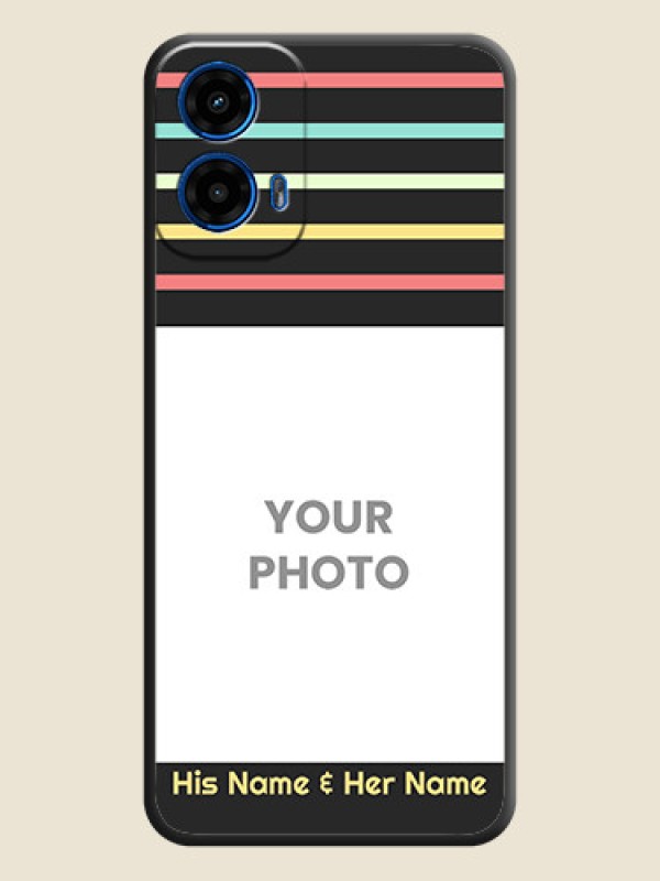 Custom Color Stripes with Photo and Text - Photo on Space Black Soft Matte Mobile Case - Motorola G34 5G - alternate view