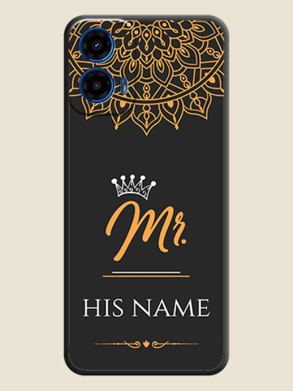 Custom Mr Name with Floral Design on Personalised Space Black Soft Matte Cases - Motorola G34 5G - alternate view