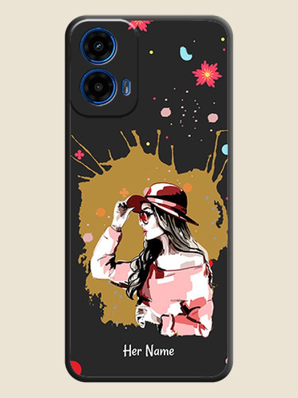 Custom Mordern Lady With Color Splash Background With Custom Text On Space Black Personalized Soft Matte Phone Covers - Motorola G34 5G - alternate view