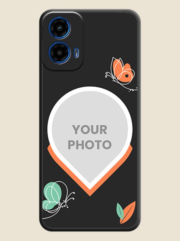 Custom Upload Pic With Simple Butterly Design On Space Black Personalized Soft Matte Phone Covers - Motorola G34 5G - alternate view
