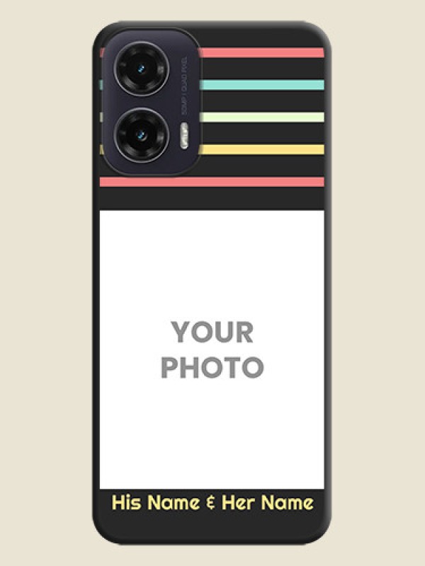 Custom Color Stripes with Photo and Text on Photo On Space Black Custom Soft Matte Mobile Back Cover - Motorola G35 5G - alternate view
