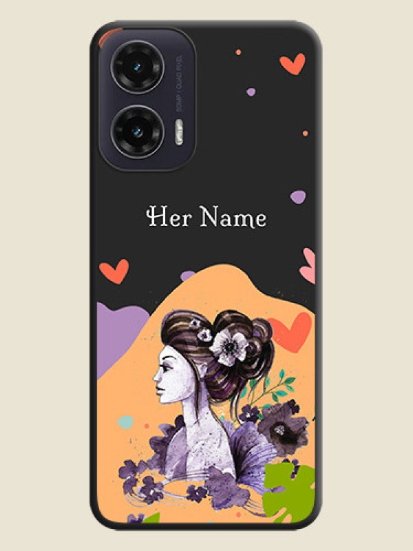 Custom Namecase For Her With Fancy Lady Image On Space Black Custom Soft Matte Mobile Back Cover - Motorola G35 5G - alternate view
