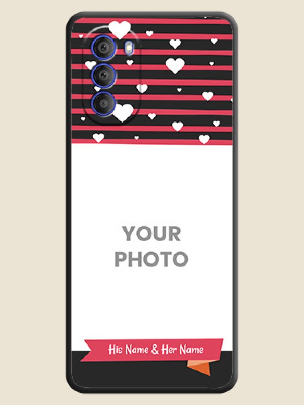 Custom White Color Love Symbols with Pink Lines Pattern on Space Black Custom Soft Matte Phone Cases - Motorola G51 5G - alternate view