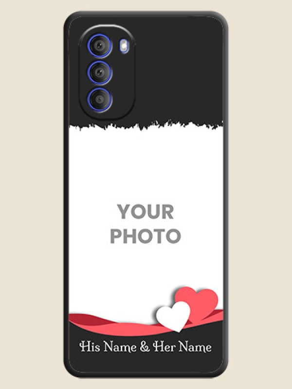 Custom Pin Color Love Shaped Ribbon Design with Text on Space Black Custom Soft Matte Phone Back Cover - Motorola G51 5G - alternate view