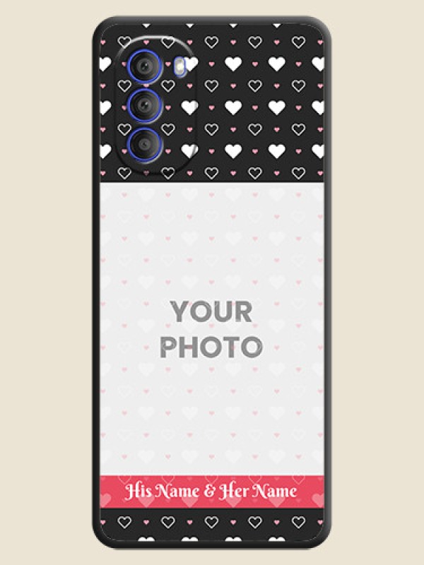 Custom White Color Love Symbols with Text Design on Photo on Space Black Soft Matte Phone Cover - Motorola G51 5G - alternate view