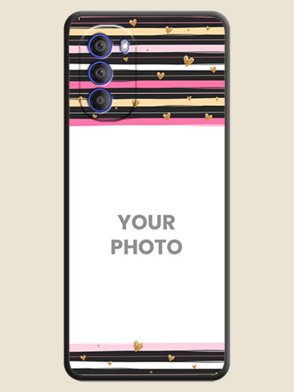 Custom Multicolor Lines and Golden Love Symbols Design on Photo on Space Black Soft Matte Mobile Cover - Motorola G51 5G - alternate view