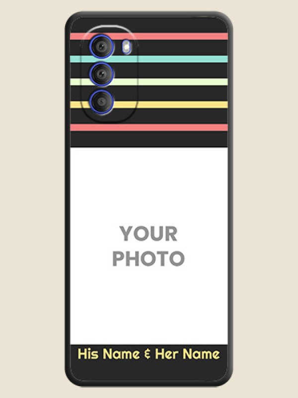 Custom Color Stripes with Photo and Text on Photo on Space Black Soft Matte Mobile Case - Motorola G51 5G - alternate view