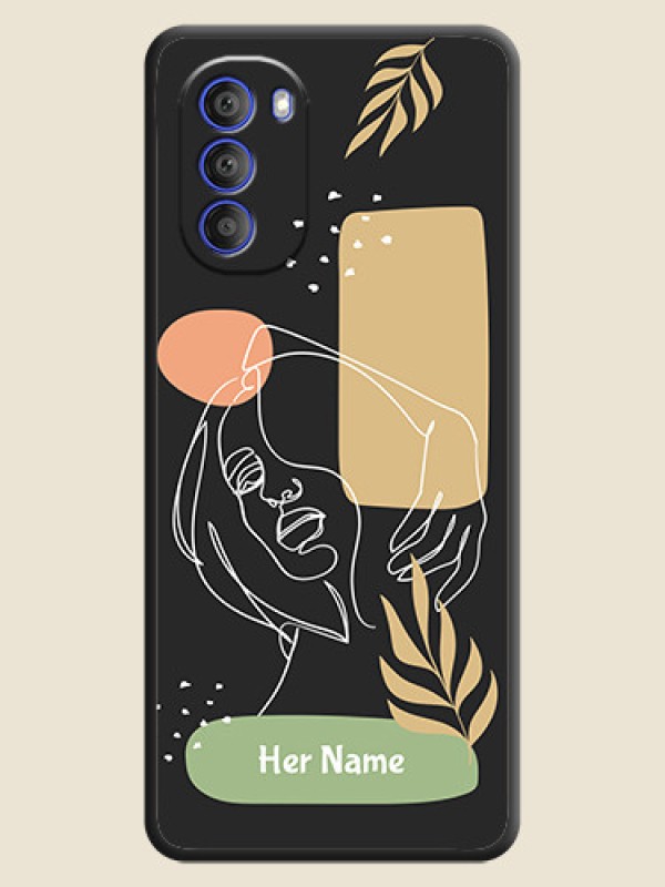 Custom Custom Text With Line Art Of Women & Leaves Design On Space Black Personalized Soft Matte Phone Covers -Motorola G51 5G - alternate view