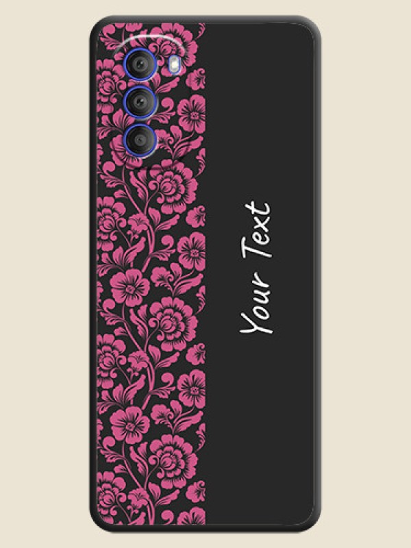 Custom Pink Floral Pattern Design With Custom Text On Space Black Personalized Soft Matte Phone Covers -Motorola G51 5G - alternate view