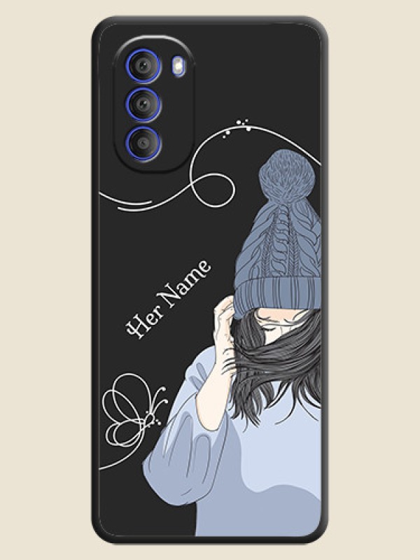 Custom Girl With Blue Winter Outfiit Custom Text Design On Space Black Personalized Soft Matte Phone Covers -Motorola G51 5G - alternate view