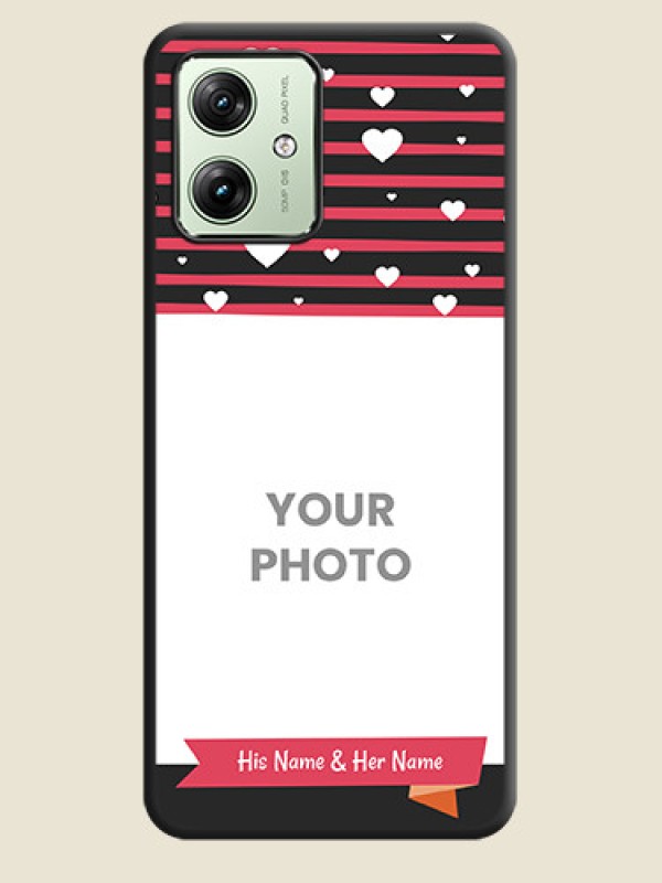 Custom White Color Love Symbols with Pink Lines Pattern On Space Black Custom Soft Matte Mobile Back Cover - Motorola G54 5G - alternate view