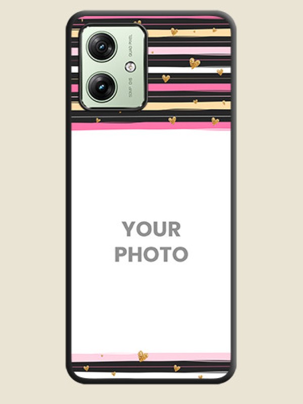 Custom Multicolor Lines and Golden Love Symbols Design on Photo On Space Black Custom Soft Matte Mobile Back Cover - Motorola G54 5G - alternate view