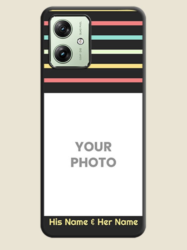 Custom Color Stripes with Photo and Text on Photo  On Space Black Custom Soft Matte Mobile Back Cover - Motorola G54 5G - alternate view