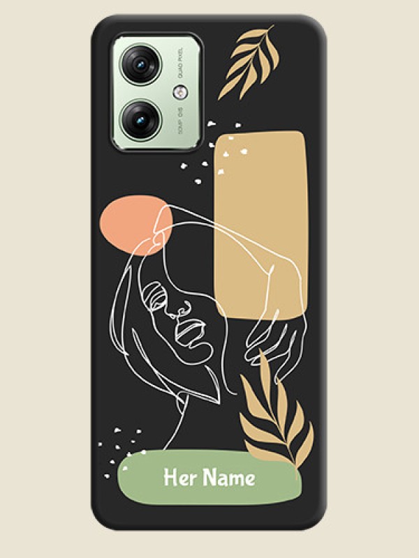 Custom Custom Text With Line Art Of Women & Leaves Design On Space Black Custom Soft Matte Mobile Back Cover - Motorola G54 5G - alternate view