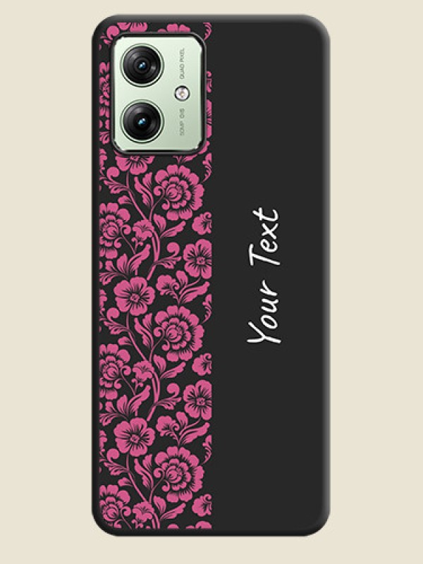 Custom Pink Floral Pattern Design With Custom Text On Space Black Custom Soft Matte Mobile Back Cover - Motorola G54 5G - alternate view