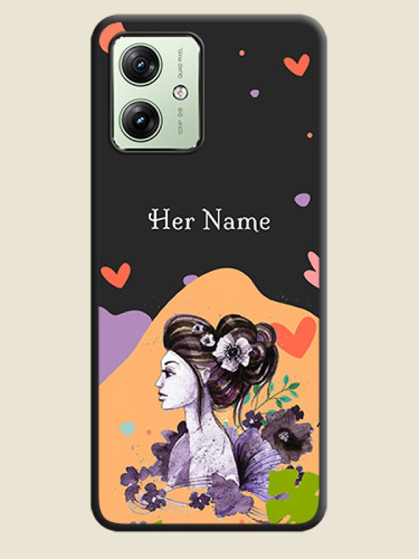 Custom Namecase For Her With Fancy Lady Image On Space Black Personalized Soft Matte Phone Covers - Motorola G64 5G - alternate view