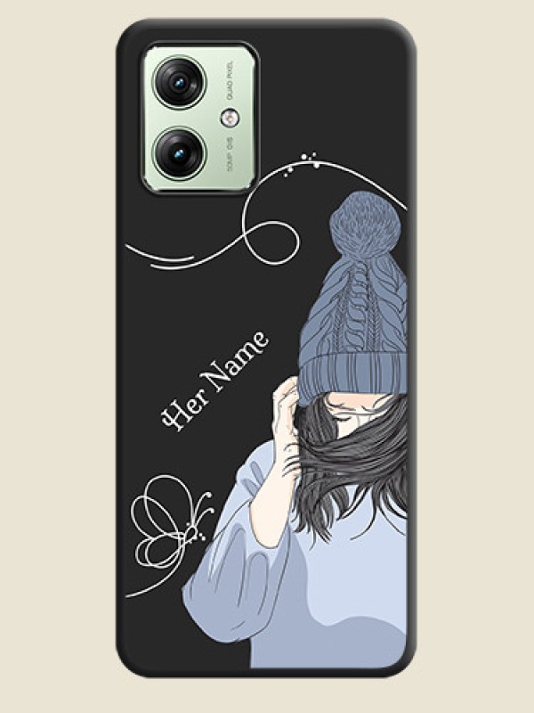 Custom Girl With Blue Winter Outfiit Custom Text Design On Space Black Personalized Soft Matte Phone Covers - Motorola G64 5G - alternate view