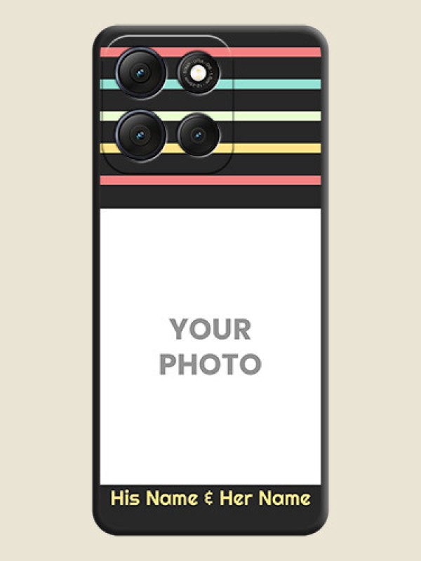 Custom Color Stripes with Photo and Text on Photo On Space Black Custom Soft Matte Mobile Back Cover - Motorola G86 Power 5G - alternate view