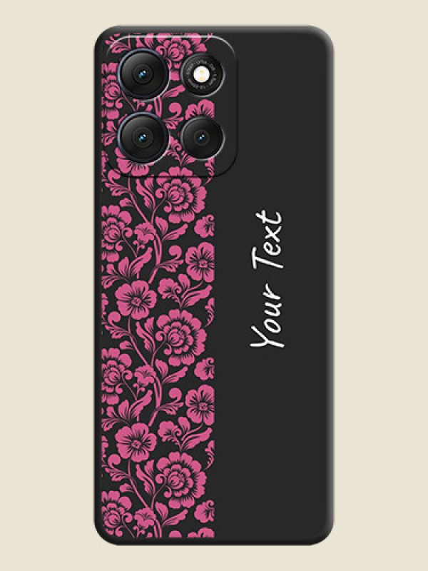 Custom Pink Floral Pattern Design With Custom Text On Space Black Custom Soft Matte Mobile Back Cover - Motorola G86 Power 5G - alternate view