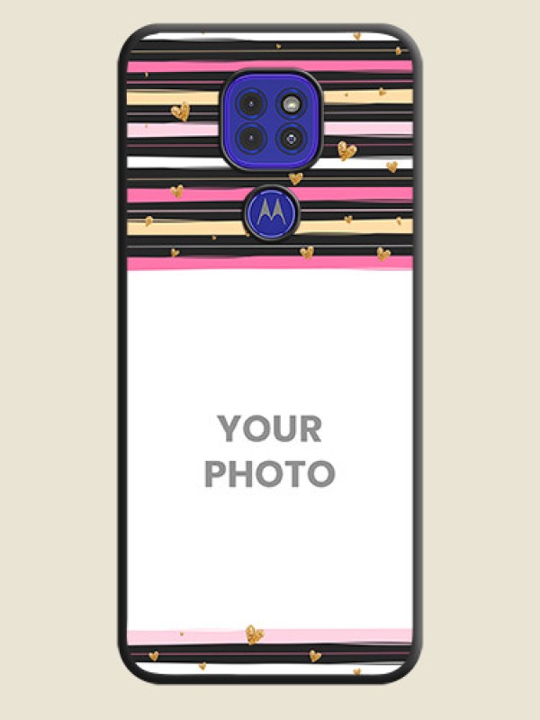 Custom Multicolor Lines and Golden Love Symbols Design on Photo on Space Black Soft Matte Mobile Cover - Motorola G9 - alternate view