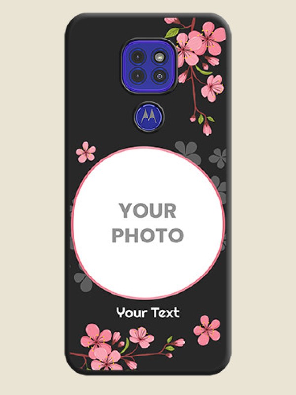 Custom Round Image with Pink Color Floral Design on Photo on Space Black Soft Matte Back Cover - Motorola G9 - alternate view