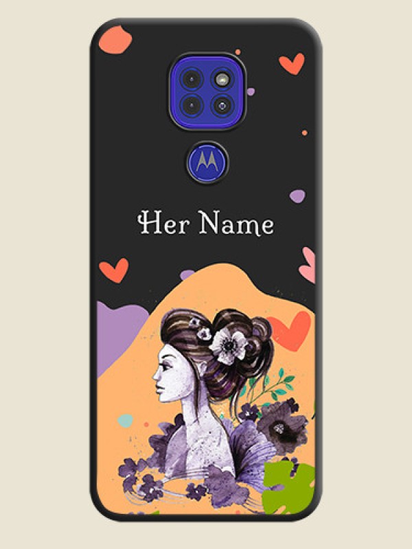 Custom Namecase For Her With Fancy Lady Image On Space Black Personalized Soft Matte Phone Covers -Motorola G9 - alternate view